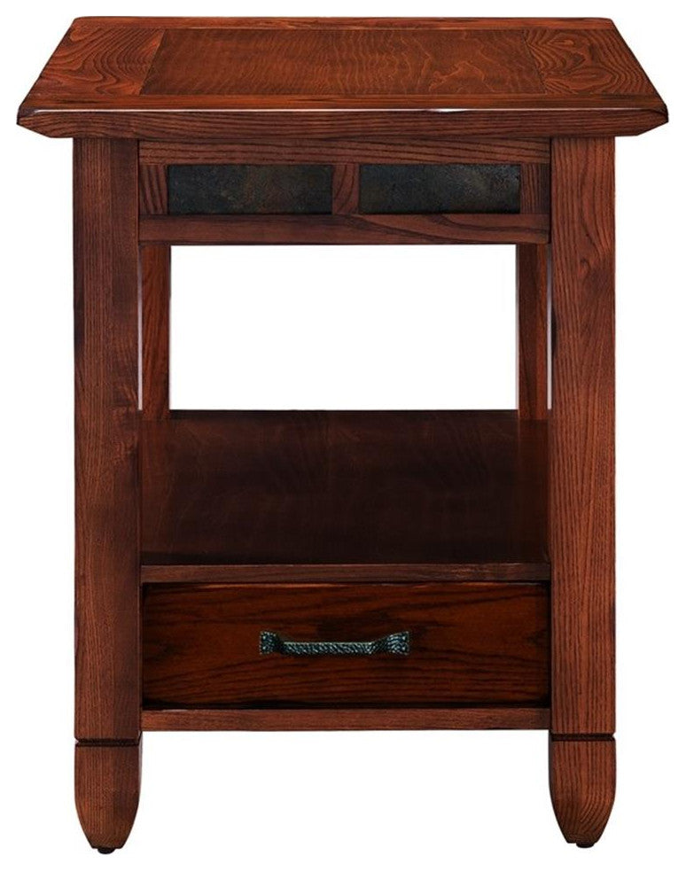 Leick Furniture Slatestone Wood Storage End Table in a Rustic Oak Finish