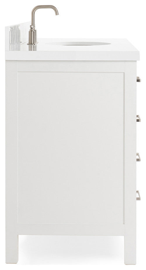 ARIEL Cambridge 55" Single Oval Sink Bathroom Vanity White With Quartz Top