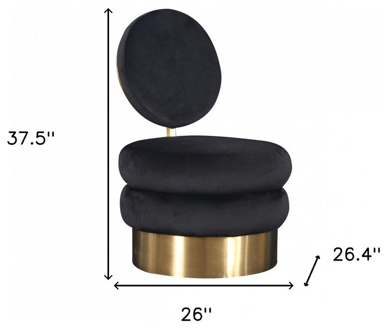 26" Black Velvet And Gold Contemporary Barrel Chair
