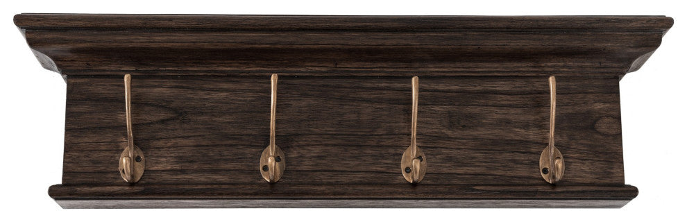 Rustic Black Wash Wood Four Hook Hanging Coat Rack