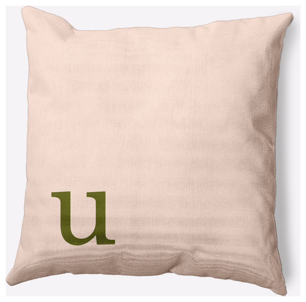 20" x 20" Modern Monogram Indoor/Outdoor Polyester Throw Pillow, Olive