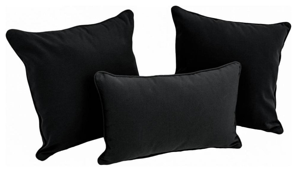 Double-corded Solid Twill Throw Pillows with Inserts (Set of 3), Black