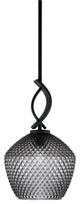 Cavella 1 Light Stem Mini Pendant, Matte Black Finish, 9" Smoke Textured Glass