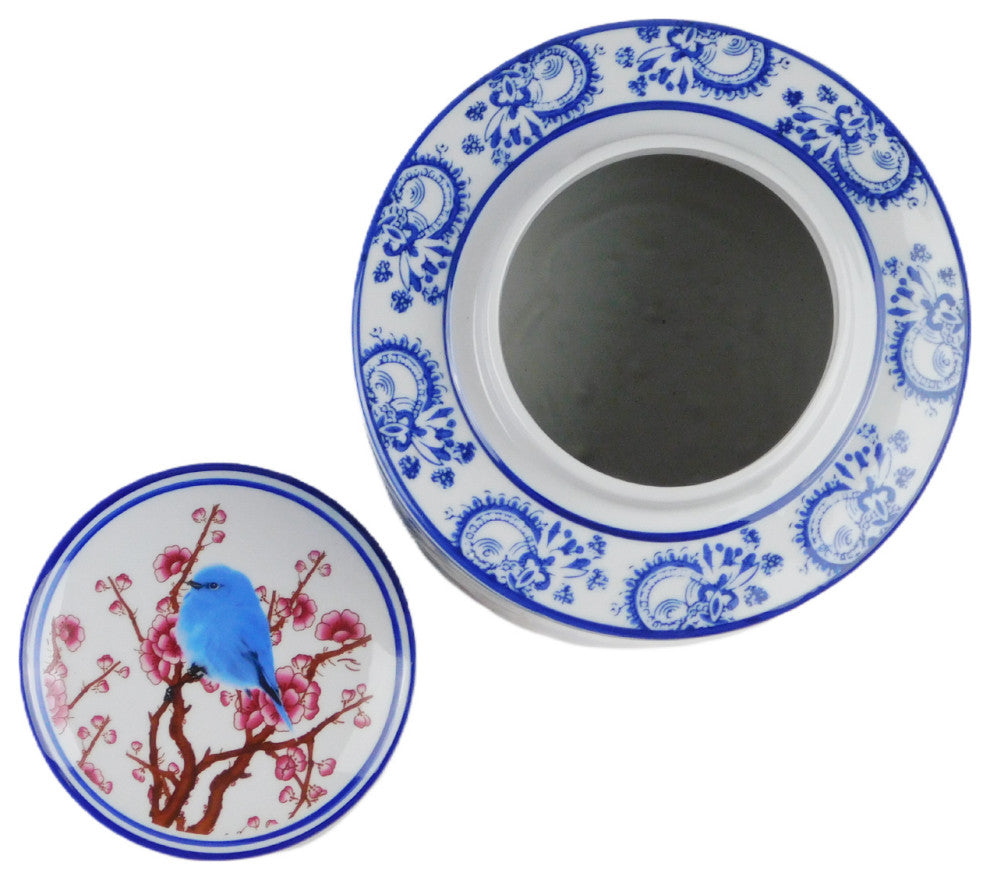 Decorative Blue and White Oriental Po Chu Round Jar