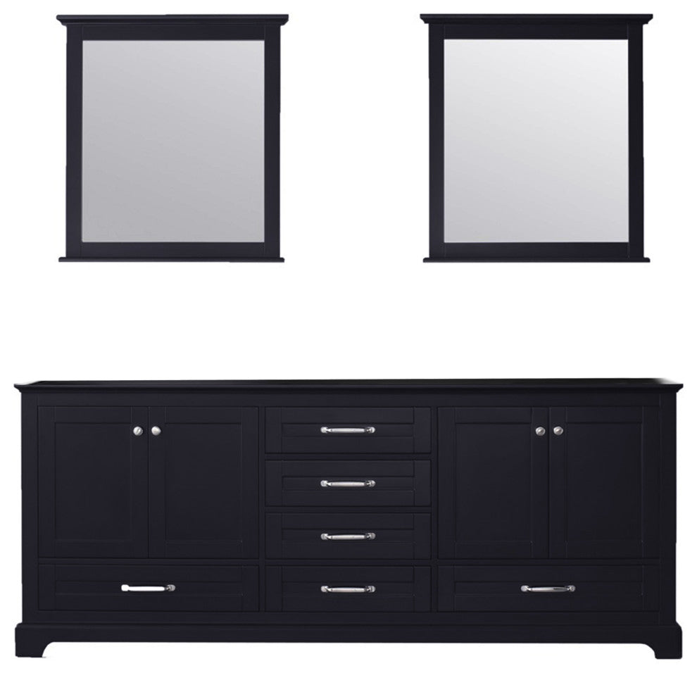 Dukes 80" Espresso Double Bathroom Vanity Cabinet, 30" Wall Mirrors