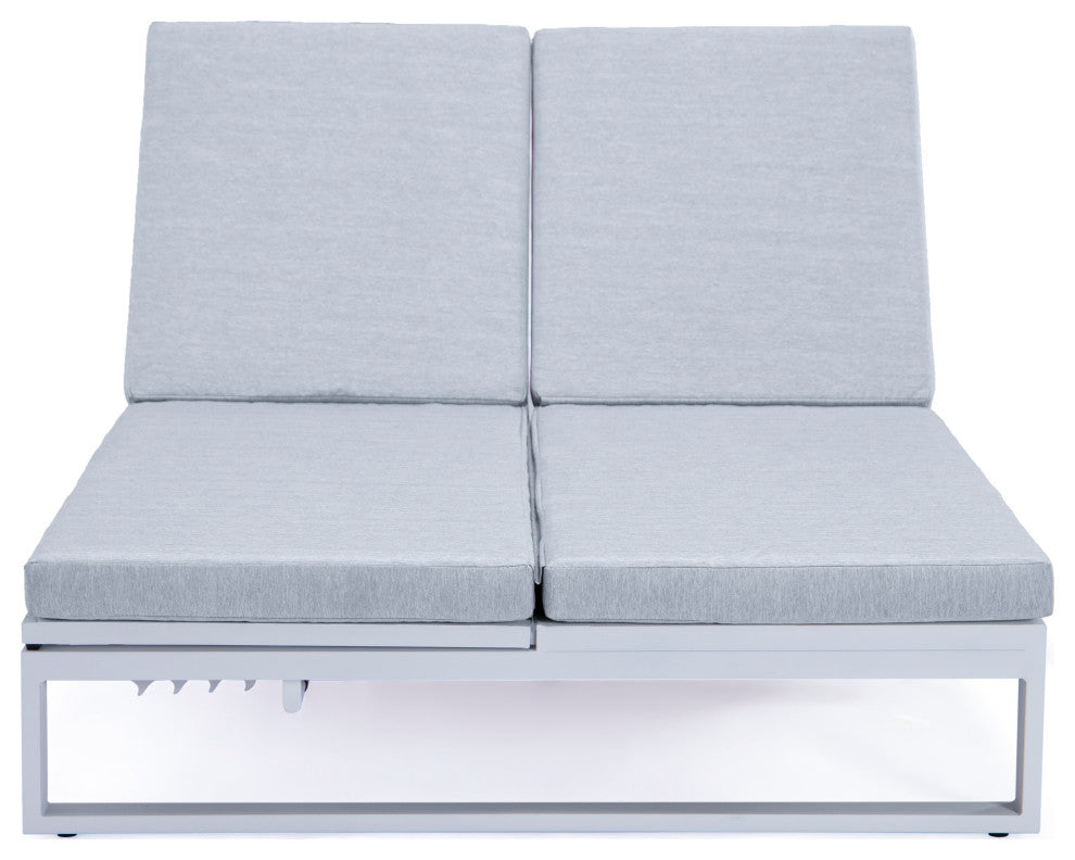LeisureMod Chelsea Convertible 2-in-1 Sofa and Double Chaise Lounge, Light Gray