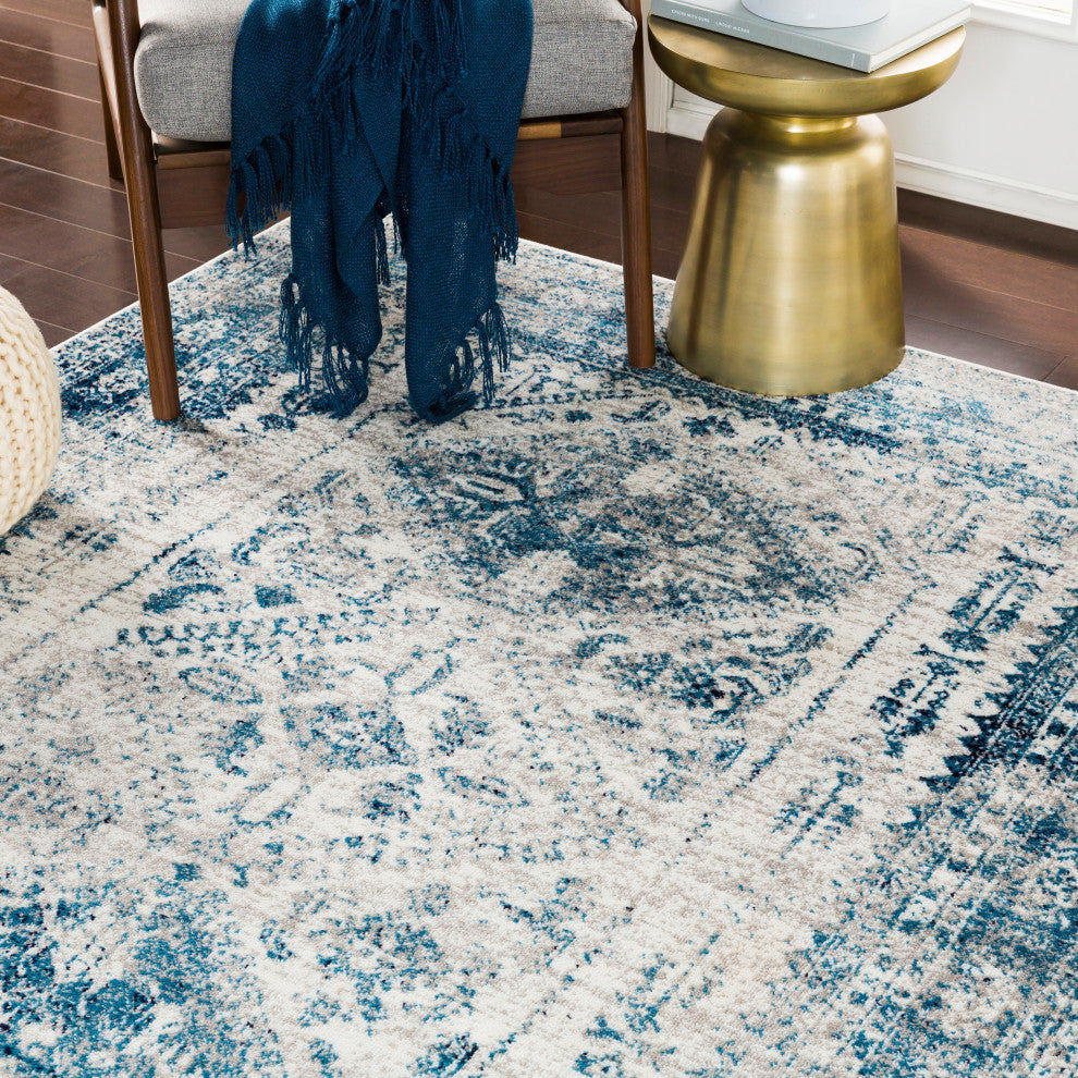 Monte Carlo Updated Traditional Sky Blue, Light Gray Area Rug, 7'10"x10'3"
