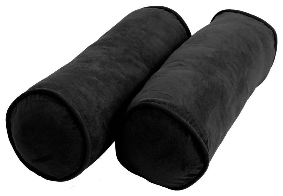 20"X8" Double-Corded Solid Microsuede Bolster Pillows, Set of 2, Black