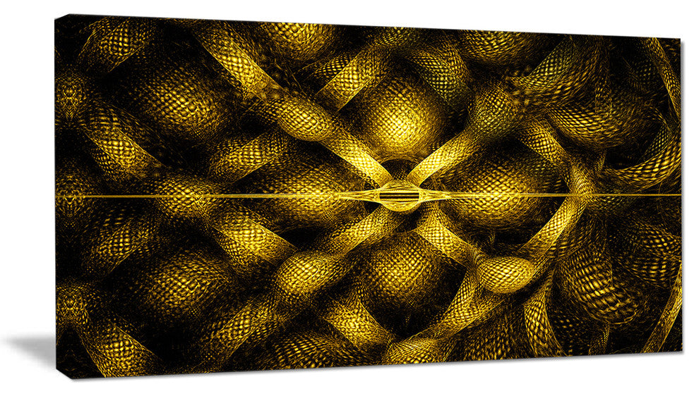 Golden Fractal Watercolor Pattern, Abstract Art on Canvas, 32x16
