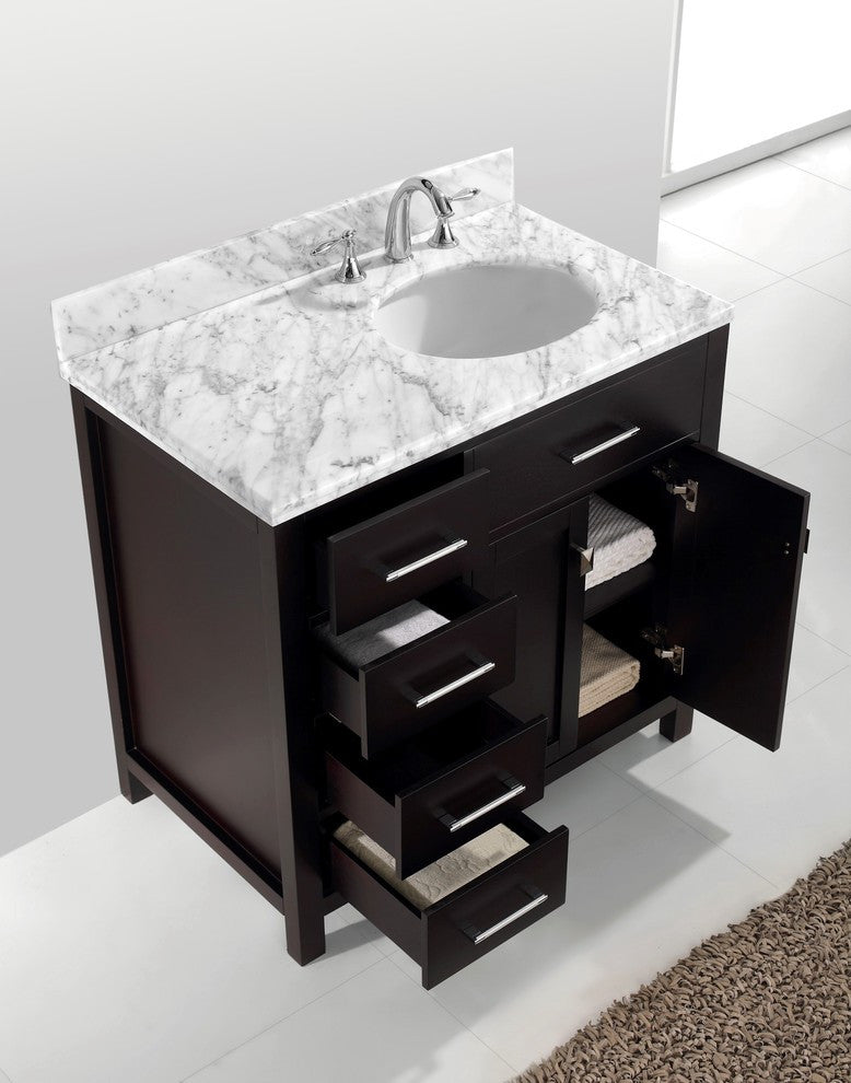 Caroline Parkway 36" Single Bathroom Vanity Set Espresso, Marble Top