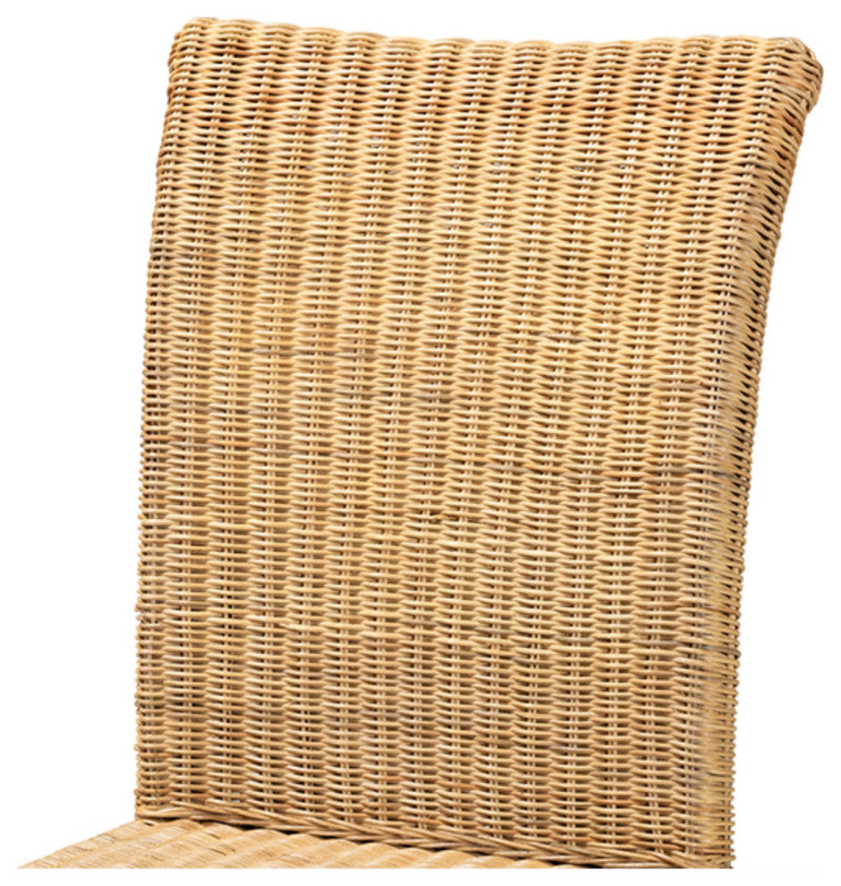 Shamara Modern Bohemian Natural Rattan and Mahogany Wood Dining Chair
