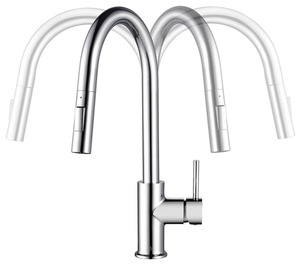 Brass Single Handle Pull Out Kitchen Faucet, Chrome W/ Soap Dispenser