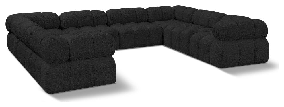 Ames Boucle Fabric U-Shaped Modular Sectional, Black, 8-Piece: 4 Armless Chair, 4 Corner Chair