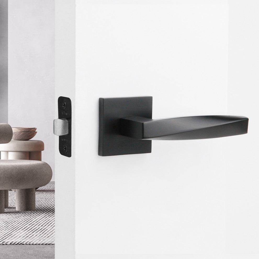 Modern Heavy Duty Designer Interior Door Lever - Convex Collection, Matte Black, Passage Right Hand
