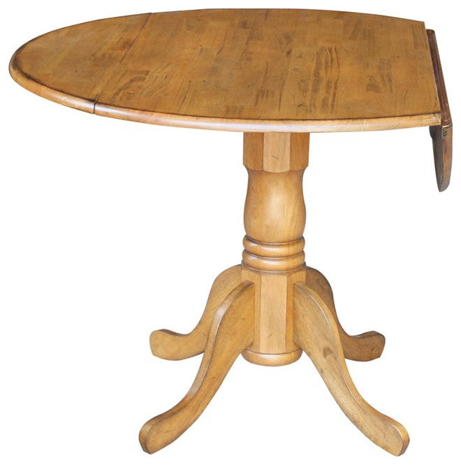 42" Round Dual Drop Leaf Pedestal Table, Pecan