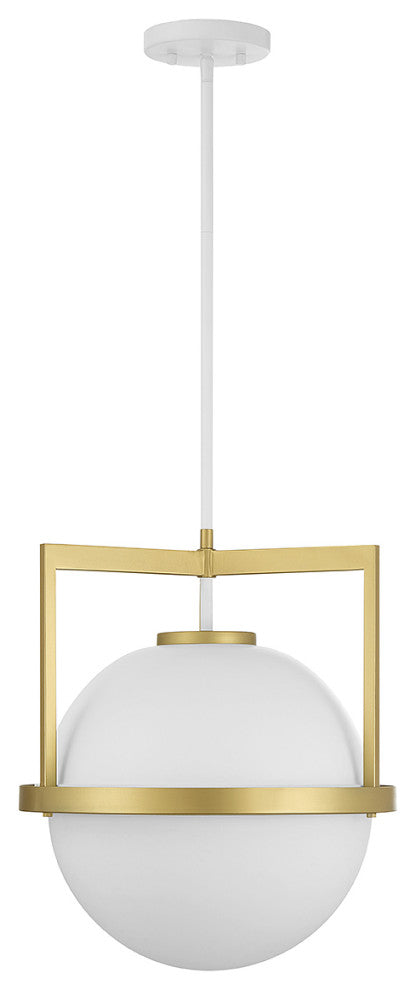 Carlysle 1-Light Pendant, White With Warm Brass Accents