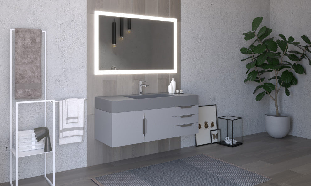 CastelloUSA Amazon 48" Wall Mounted Vanity Set, Gray, Gray Top, Brushed Nickel