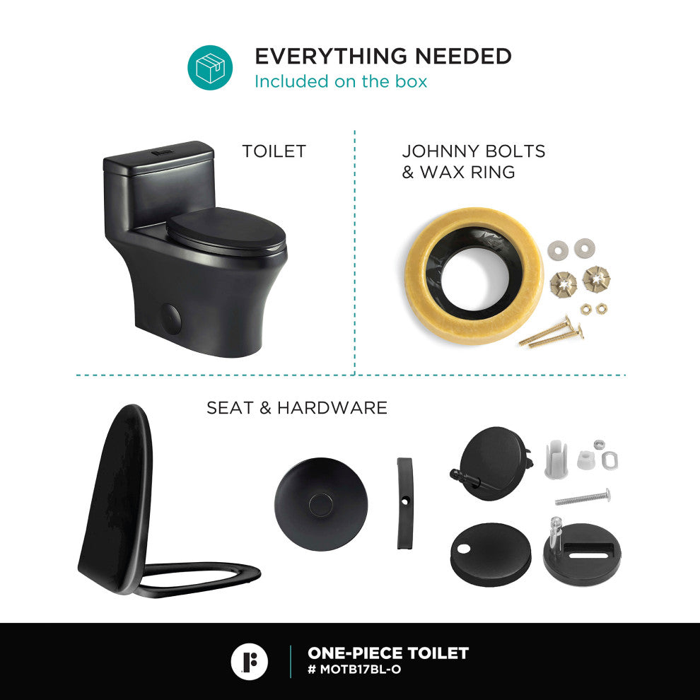 Fine Fixtures Dual-Flush Elongated One-Piece Toilet, Black Matte