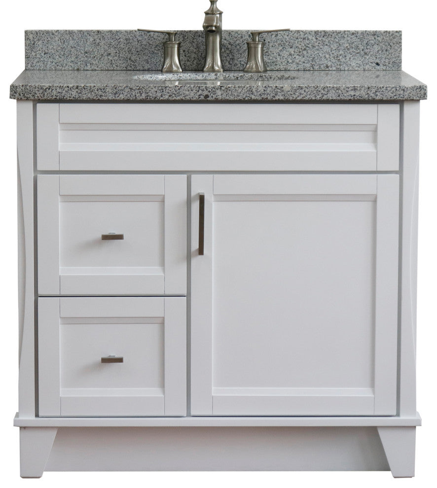 37" Single Sink Vanity, White Finish With Gray Granite