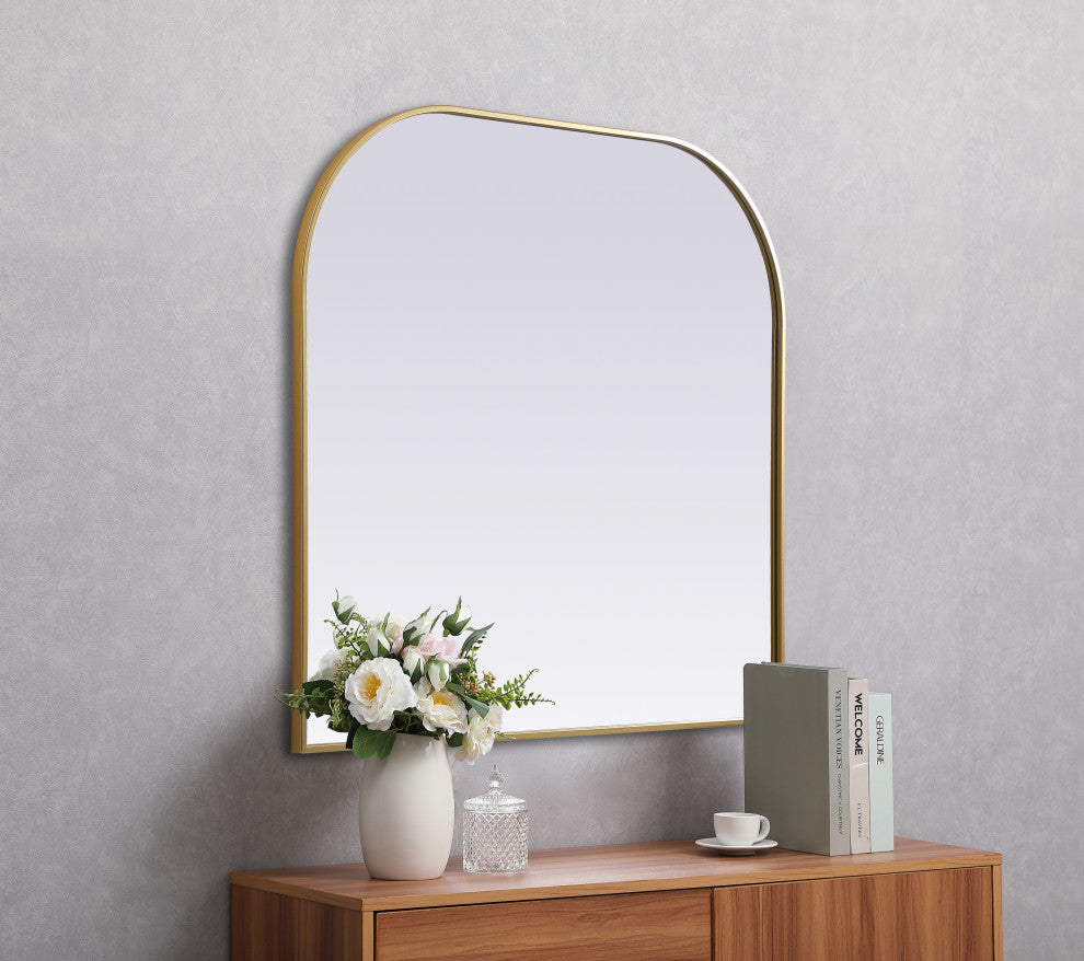 Metal Frame Arch Mirror 40X38 Inch, Brass