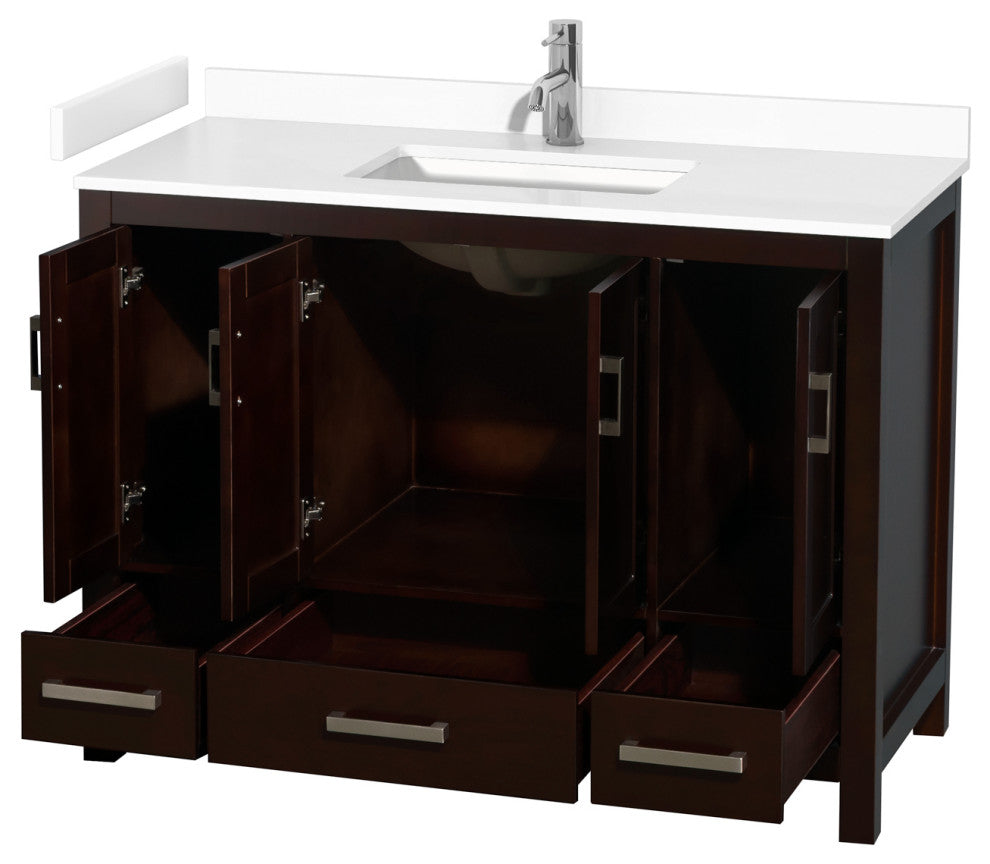 48" Single Bathroom Vanity, Espresso, White Cultured Marble Countertop, Sink