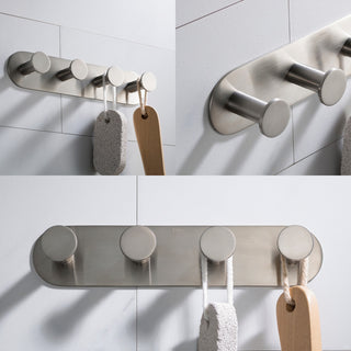 Elie Bathroom Robe and Towel 4-Hooks Rack, Nickel
