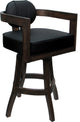 Swivel Wood Bar Stool Kadir Plus on S-Base, Black Vinyl - Dark Walnut, 26"