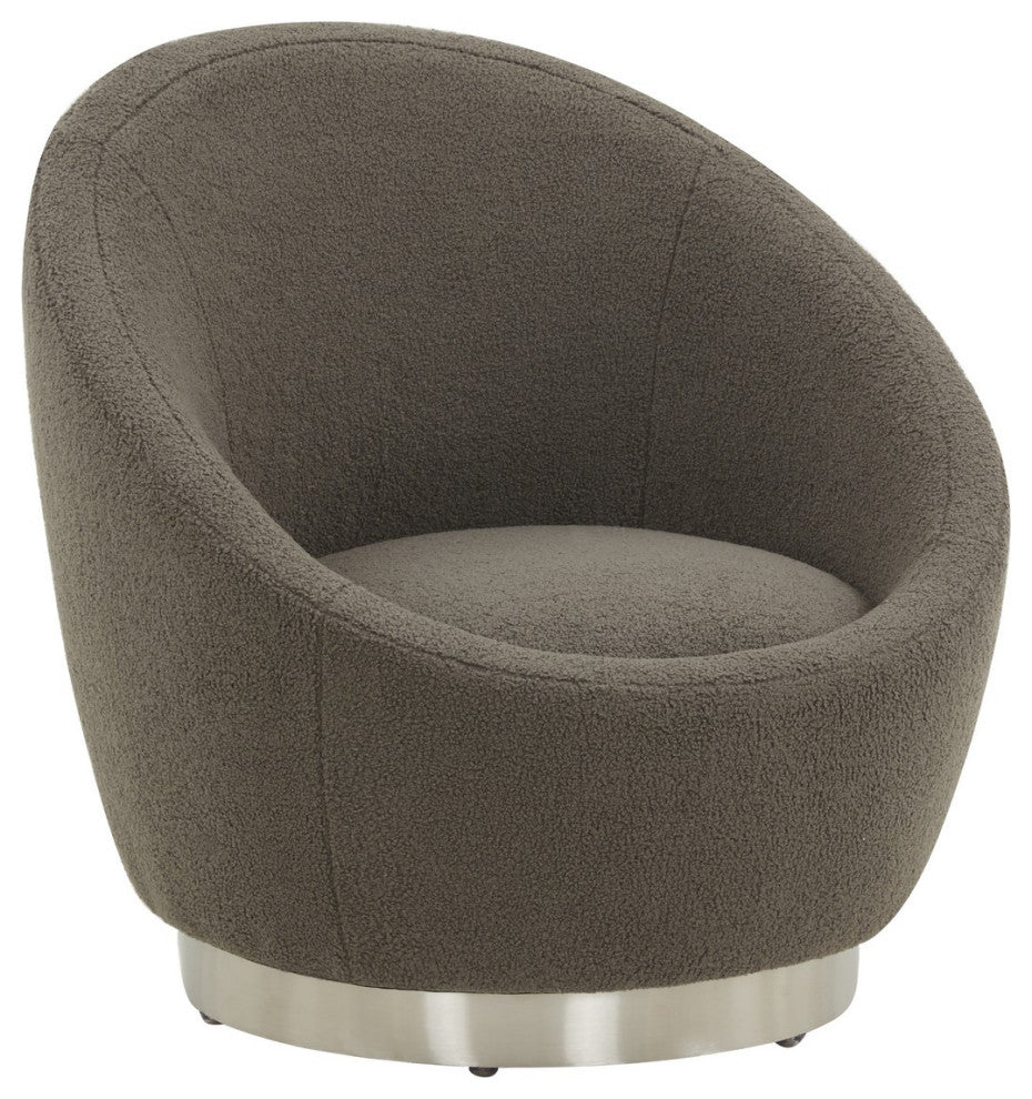 Safavieh Couture Pippa Faux Lamb Wool Swivel Chair, Dark Grey/Silver
