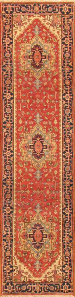 Pasargad Home Serapi Collection Hand-Knotted Rust Wool Area Rug, 2'8"x11'10"