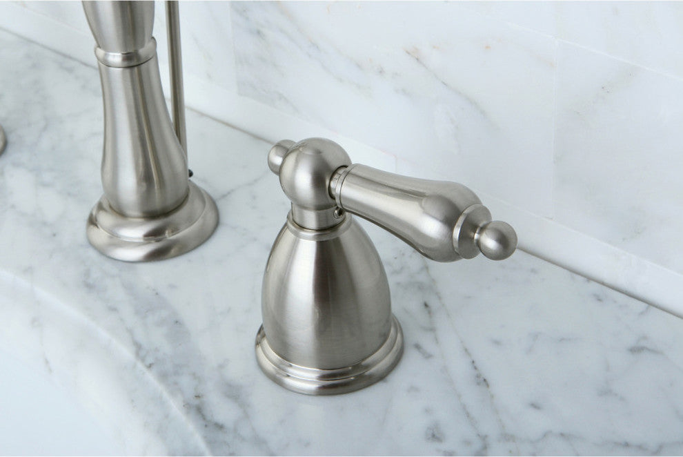 Kingston Brass Widespread Bathroom Faucet With Plastic Pop-Up, Brushed Nickel