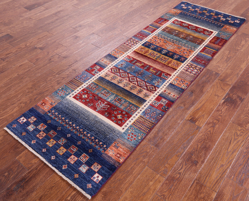 2' 6" X 8' 1" Persian Gabbeh Tribal Hand-Knotted Wool Runner Rug Q10933