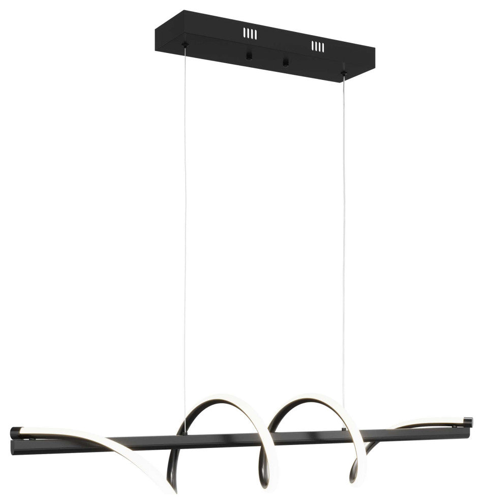 Modern Linear Wave Shape LED Pendant Lighting for Kitchen Island, Black
