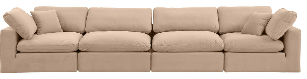 Comfy Upholstered Modular Sofa, Beige, 4-Piece: 2 Armless Chair, 2 Corner Chair, Velvet