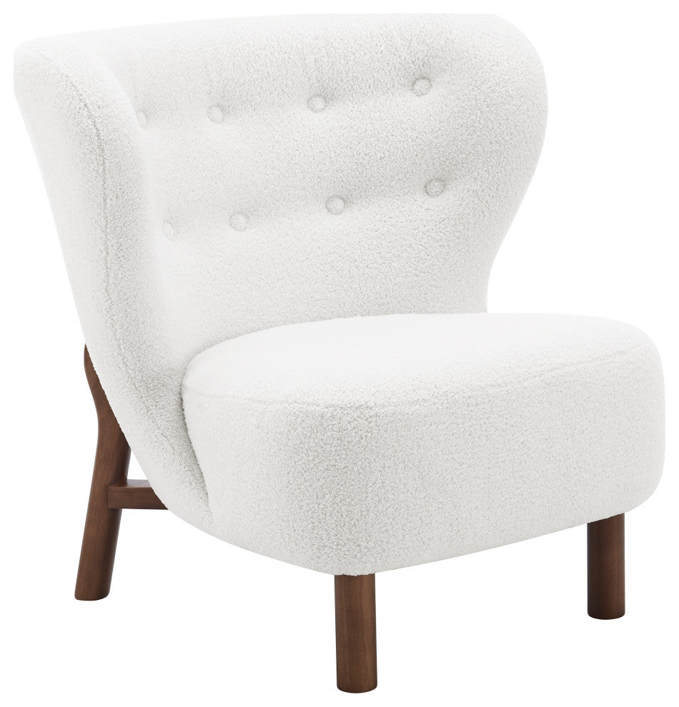 Beatrice Lounge Chair, White Fabric With Walnut Stained Wood Legs
