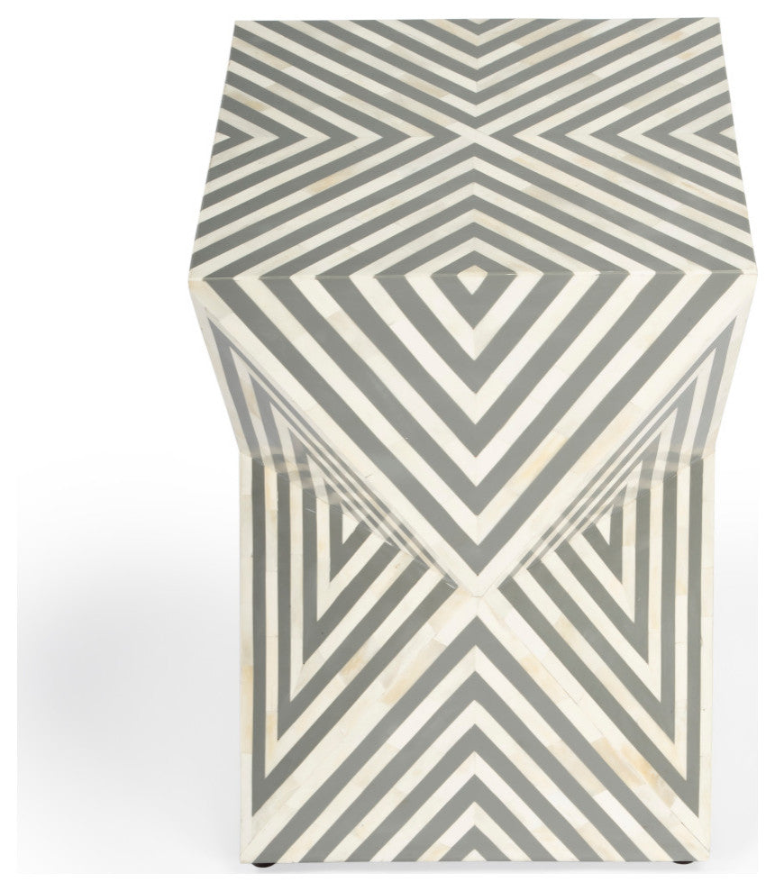 Anais Bone Inlay End Table, Grey Geometric