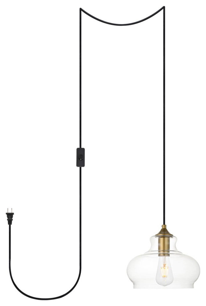 Dakota 1-Light Brass Plug-In Pendant With Clear Glass