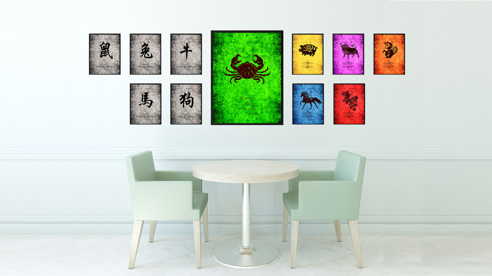 Cancer Horoscope Astrology Green Print on Canvas with Picture Frame, 28"x37"