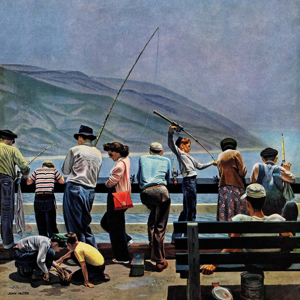 "Pier Fishing" Painting Print on Canvas by John Falter