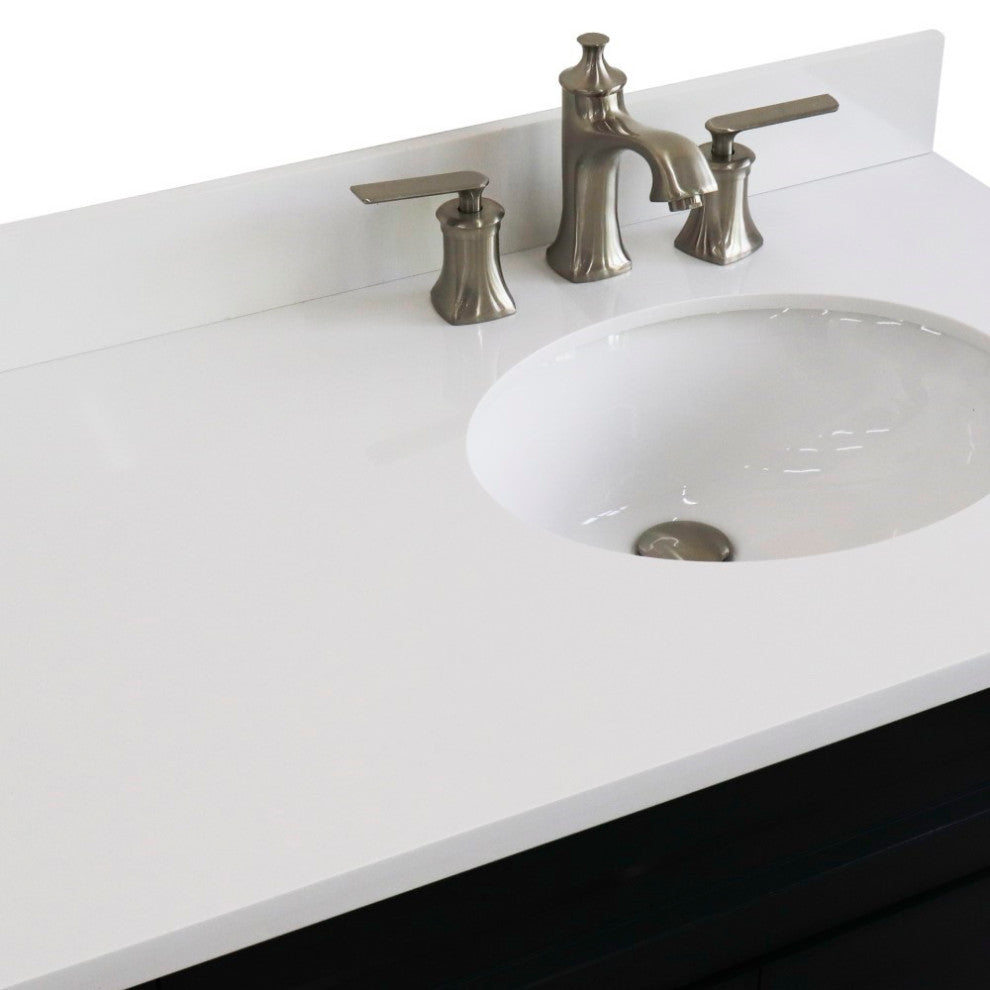 37" Single Sink Vanity, Dark Gray Finish With White Engineered Stone Top