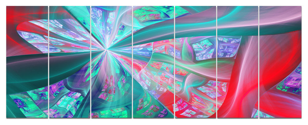 Red Blue Fractal Exotic Plant Stems, Abstract Canvas Print, 83"x32", 7 Panels