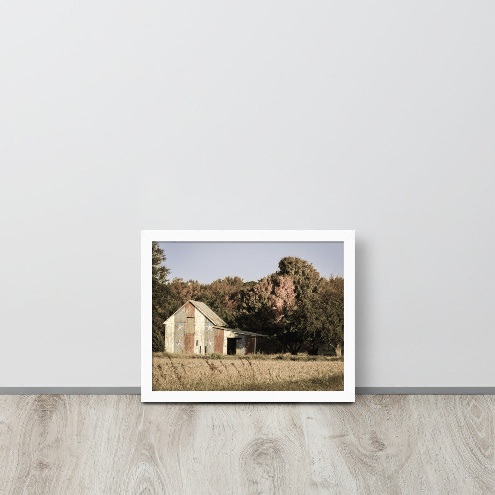 Patriotic Barn in Field Aged Effect Framed Photo Paper Wall Art Prints, White, 11" X 14"