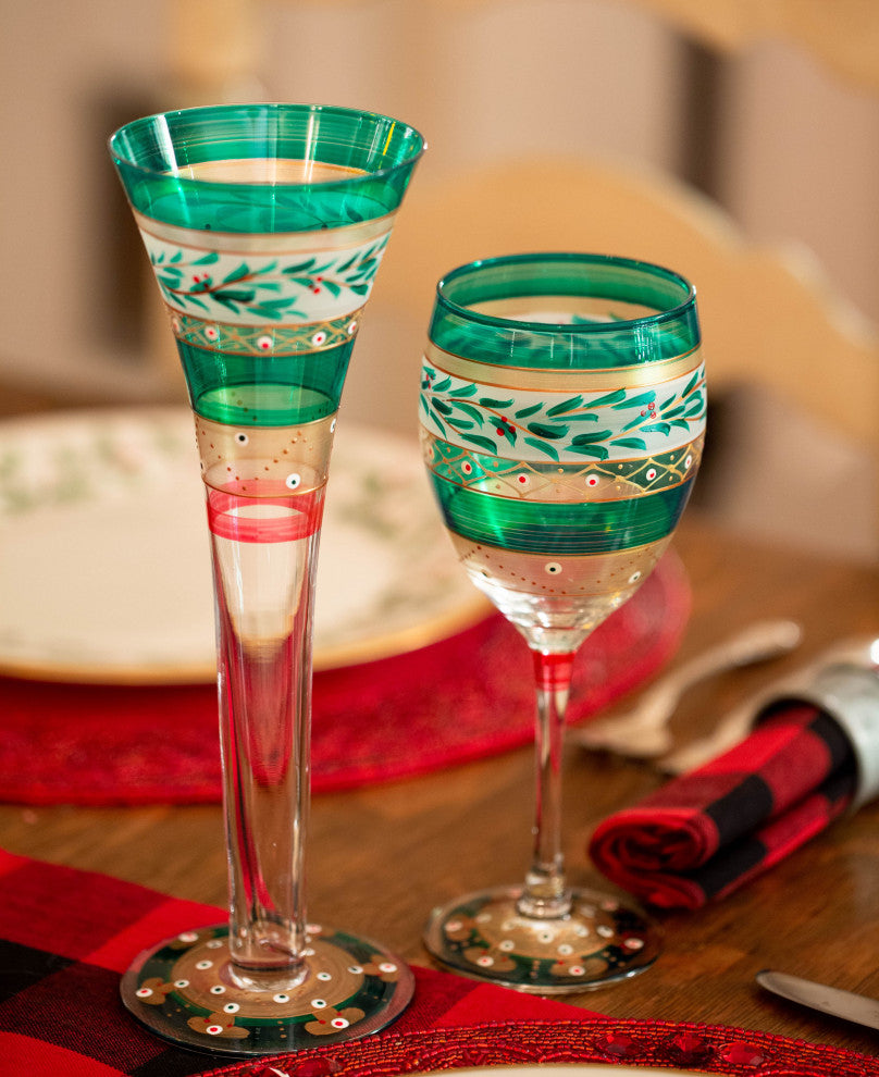 Christmas Garland Wine Glasses, Set of 2