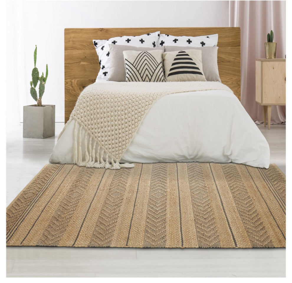 8??x 10??Tan and Gray Bohemian Striped Area Rug