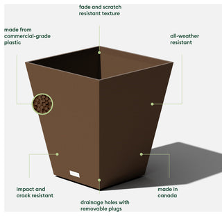 Nobleton Square Planter, Espresso, 18 Inch, 2 Pack