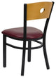 Black Circle Back Metal Dining Chair, Natural Wood Back/Burgundy Vinyl Seat/Blac