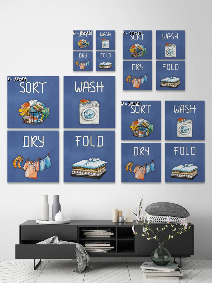 Sort, Wash, Dry and Fold Quadriptych, 4-Piece Set, 32x32 Panels
