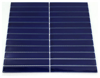 Gio Cobalt Blue Glossy 1" X 6" Stacked Linear Porcelain Mosaic Tile, 55 Sheets