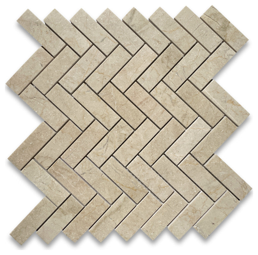 Crema Marfil Marble 1x3 Herringbone Mosaic Tile Polished, 1 sheet