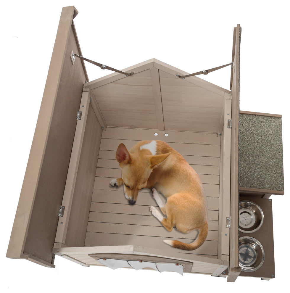 TATEUS Spacious and Cozy Dog House With Storage Box and Elevated Feeding Station