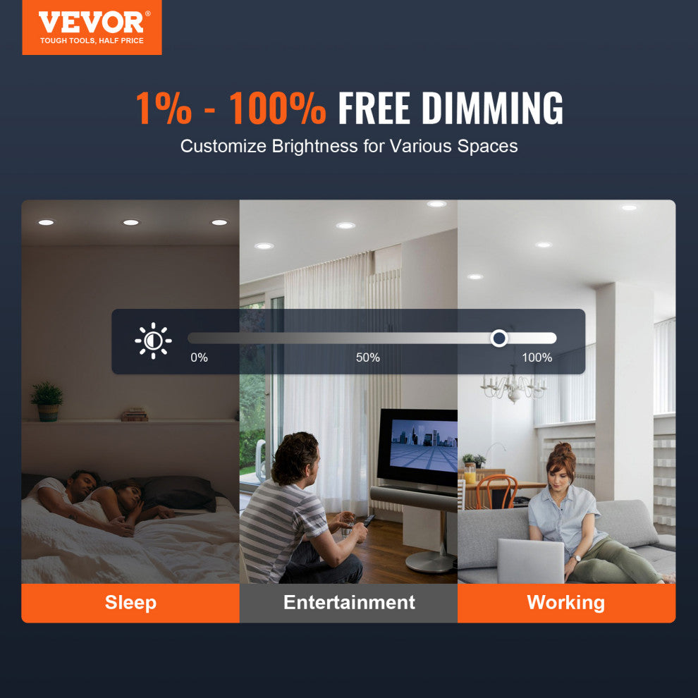 VEVOR LED Recessed Light 4 Pack Canless Ceiling Wafer Downlight 1200LM Dimmable